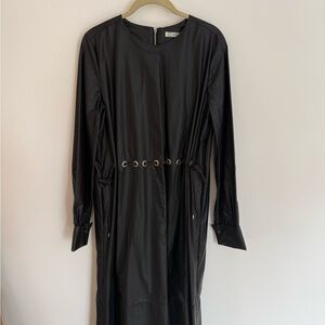 Ilyi Black PU/Faux Leather Midi Long Sleeve Dress